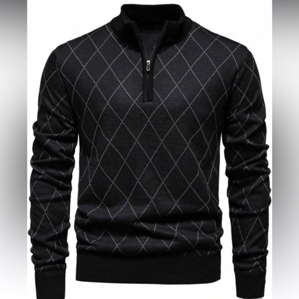 Men's Lightweight Half-Zip Knitted Sweater, Long Sleeve Pullover Size Medium